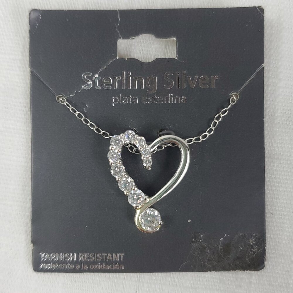 CZ Sterling Silver Heart Pendant Jewelry Necklace 18in NWT